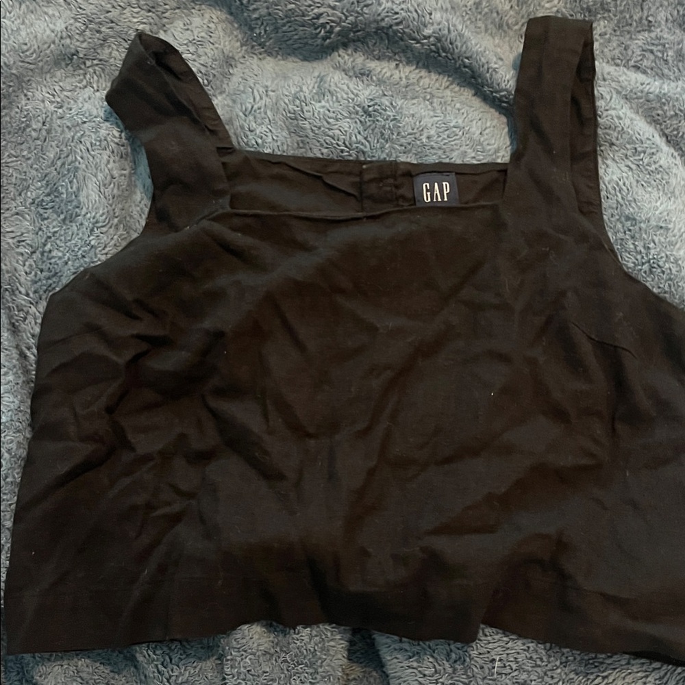 GAP Women's Elegant Black linen Crop Top